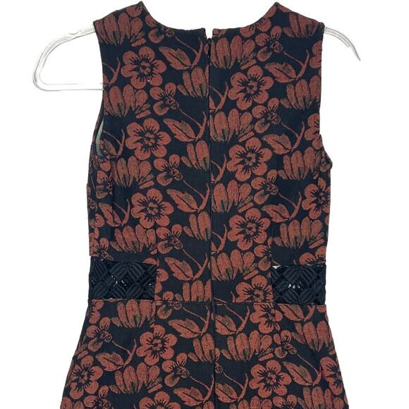 TOPSHOP Floral Sleeveless Sheath Mini Dress Round Neck Tweed Red Black Size 2 - Picture 6 of 10
